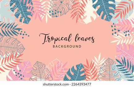 Modern tropical leaves with colorful backgrounds. Jungle plants nature backdrop. Summer palm leaves wallpaper.