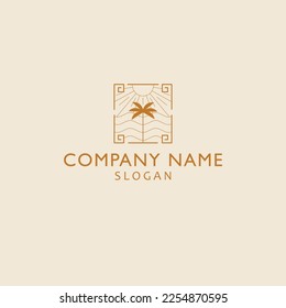 Modern tropical logo. Palm tree, sun and ocean vacation logo design