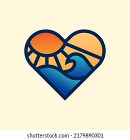 Modern tropical love beach logo illustration design