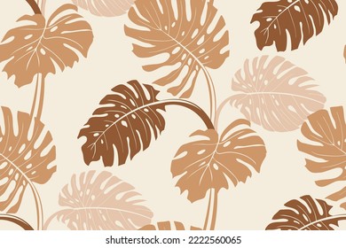 modern tropical pattern with monstera bushes in practical unisex shades in beige color for surface and fabric design