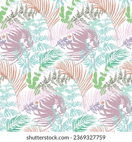 modern tropical pattern with monstera bushes in practical unisex shades in beige color for surface and fabric design