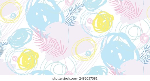 modern tropical pattern with monstera bushes in practical unisex shades in beige color for surface and fabric design