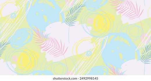 modern tropical pattern with monstera bushes in practical unisex shades in beige color for surface and fabric design