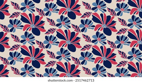 Modern tropical seamless floral pattern. Flower vintage textures for backgrounds, wallpapers, textiles and fashion.