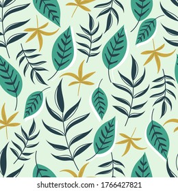 Modern tropical seamless pattern with green and pink monstera leaves. Tropical wallpaper