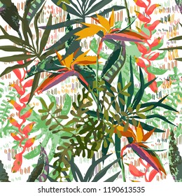 Diseño tropical moderno sin costuras. Textura ideal para la tela de moda o los objetos modernos. Vector