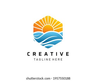 Modern Tropical Sunset logo, Tour and travel logo design.