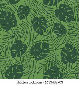 Modern tropical vector pattern with green leaves
