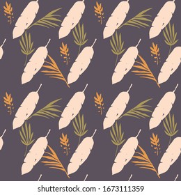 Modern Tropical Vector Seamless Pattern. Fine Summer Fabrics. Drawn Floral Background. Beautiful Male Shirt Female Dress Texture. Banana Leaves Dandelion Feather Monstera Tropical Seamless Pattern.