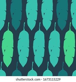 Modern Tropical Vector Seamless Pattern. Beautiful Male Shirt Female Dress Texture. Banana Leaves Feather Dandelion Monstera Tropical Seamless Pattern. Drawn Floral Background. Fine Summer Textile.