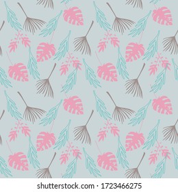 Moderno patrón impecable de vectores tropicales. La pluma Dandelion Monstera Banana Deja Un Patrón Tropical Sin Marea. Tejidos de verano finos. Fondo floral dibujado. Hermosa textura de Pantalones macho.