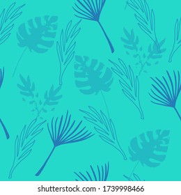 Modern Tropical Vector Seamless Pattern. Drawn Floral Background. Nice Summer Fashion. Elegant Male Shirt Female Dress Texture. Monstera Dandelion Feather Banana Leaves Tropical Seamless Pattern.