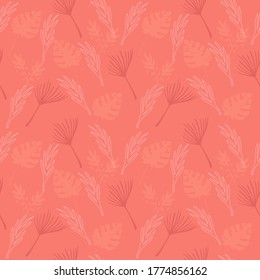 Modern Tropical Vector Seamless Pattern. Cool Summer Fashion. Dandelion Feather Monstera Banana Leaves Tropical Seamless Pattern. Beautiful Male Shirt Female Dress Texture. Drawn Floral Background.