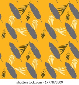 Modern Tropical Vector Seamless Pattern. Painted Floral Background. Banana Leaves Feather Dandelion Monstera Tropical Seamless Pattern. Beautiful Male Shirt Female Dress Texture. Chic Summer Fabrics.