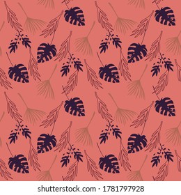 Modern Tropical Vector Seamless Pattern. Monstera Dandelion Banana Leaves Feather Tropical Seamless Pattern. Doodle Floral Background. Cool Summer Fashion. Elegant Male Shirt Female Dress Texture.