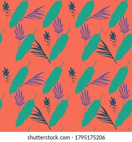 Modern Tropical Vector Seamless Pattern. Chic Summer Fashion. Monstera Dandelion Feather Banana Leaves Tropical Seamless Pattern. Doodle Floral Background. Elegant Male Shirt Female Dress Texture.