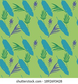 Modern Tropical Vector Seamless Pattern. Feather Dandelion Banana Leaves Monstera Tropical Seamless Pattern. Painted Floral Background. Fine Summer Textile. Elegant Male Shirt Female Dress Texture.