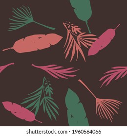 Modern Tropical Vector Seamless Pattern. Drawn Floral Background. Dandelion, Feather or Banana Leaves, Tropical Seamless Pattern. Beautiful Male Shirt Female Dress Texture. Chic Summer Textile.