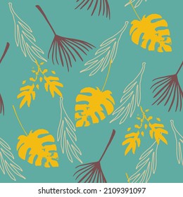 Modern Tropical Vector Seamless Pattern. Banana Leaves Feather Monstera Dandelion Tropical Seamless Pattern. Cool Summer Fashion. Doodle Floral Background. Beautiful Male Shirt Female Dress Texture.