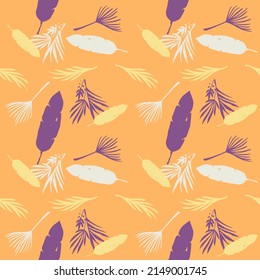 Modern Tropical Vector Seamless Pattern. Banana Leaves Monstera Dandelion Feather Tropical Seamless Pattern. Doodle Floral Background. Beautiful Male Shirt Female Dress Texture. Fine Summer Fabrics.