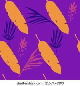 Modern Tropical Vector Seamless Pattern. Elegant Male Shirt Female Dress Texture. Doodle Floral Background. Banana Leaves Monstera Dandelion Feather Tropical Seamless Pattern. Nice Summer Fashion.