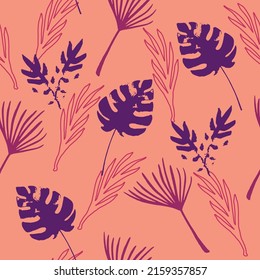 Modern Tropical Vector Seamless Pattern. Banana Leaves Monstera Dandelion Feather Tropical Seamless Pattern. Drawn Floral Background. Beautiful Male Shirt Female Dress Texture. Cool Summer Fabrics.