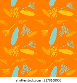Modern Tropical Vector Seamless Pattern. Banana Leaves Dandelion Feather Monstera Tropical Seamless Pattern. Painted Floral Background. Nice Summer Fabrics. Elegant Male Shirt Female Dress Texture.