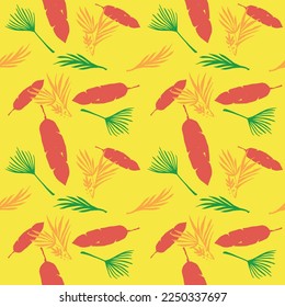 Modern Tropical Vector Seamless Pattern. Doodle Floral Background. Beautiful Male Shirt Female Dress Texture. Monstera Dandelion Feather Banana Leaves Tropical Seamless Pattern. Cool Summer Textile.