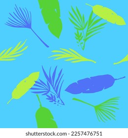 Modern Tropical Vector Seamless Pattern. Banana Leaves Feather Monstera Dandelion Tropical Seamless Pattern. Elegant Male Shirt Female Dress Texture. Chic Summer Fashion. Drawn Floral Background.
