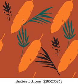 Modern Tropical Vector Seamless Pattern. Elegant Male Shirt Female Dress Texture. Nice Summer Textile. Painted Floral Background. Dandelion Monstera Feather Banana Leaves Tropical Seamless Pattern.