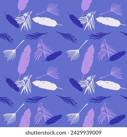 Modern Tropical Vector Seamless Pattern. Dandelion Banana Leaves Monstera Feather Tropical Seamless Pattern. Elegant Male Shirt Female Dress Texture. Cool Summer Textile. Doodle Floral Background.