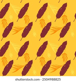 Modern Tropical Vector Seamless Pattern. Fine Summer Textile. Drawn Floral Background. Elegant Male Shirt Female Dress Texture. Monstera Feather Dandelion Banana Leaves Tropical Seamless Pattern.