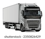 modern truck art 3d render realistic new design box sell car big poster banner logo sign icon symbol identity white road work man driver front side view vector template white isolated background