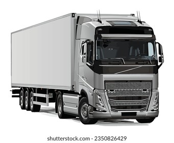 modern truck art 3d render realistic new design box sell car big poster banner logo sign icon symbol identity white road work man driver front side view vector template white isolated background