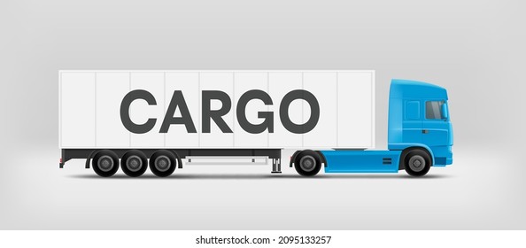 Modern truck with blank trailer ready for a text. Vector mockup
