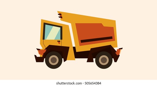 Modern truck. Isolated on the background of orange color. The machine on the transport and delivery of products. Vector illustration. 