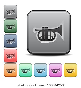Modern Trumpet Icon.  Square Vector Icon with Different Color Variations.
