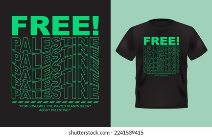 Modern t-shirt design. Free Palestine text wavy font t-shirt design