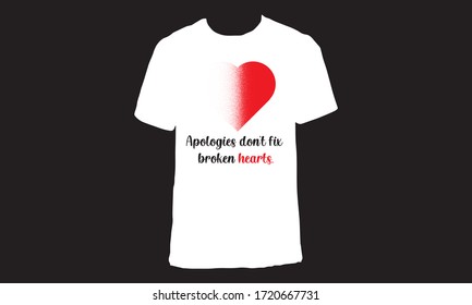 Modern tshirt design with shattered isolated background of love icon.Breaking or broken frame surface of love sign.Isolated parts of heart vector with dispersion effect