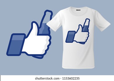 Modern t-shirt design with Thumbs Up icon with beer bottle, use for sweatshirts and souvenirs, cases for mobile phones, vector illustration.