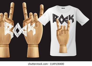 Modern t-shirt print design with Rock n Roll sign gesture, use for sweatshirts, souvenirs and other uses, vector illustration. 