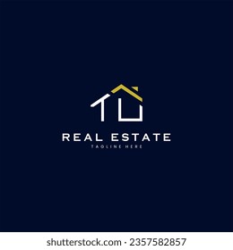 modern TU letter real estate logo in linear style with simple roof building in blue