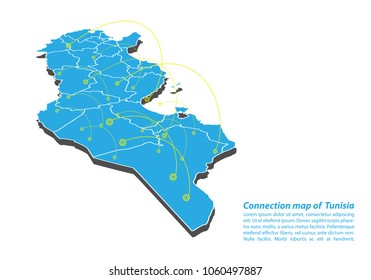 Modern of tunisia Map connections network design, Best Internet Concept of tunisia map business from concepts series, map point and line composition. Infographic map. Vector Illustration. svg