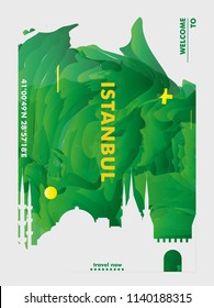 Modern Turkey Istanbul skyline abstract gradient poster art. Travel guide cover city vector illustration