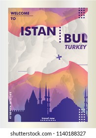 Modern Turkey Istanbul skyline abstract gradient poster art. Travel guide cover city vector illustration