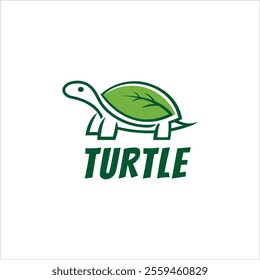 modern turtle care logo. safe turtle design with green leaf shell template
