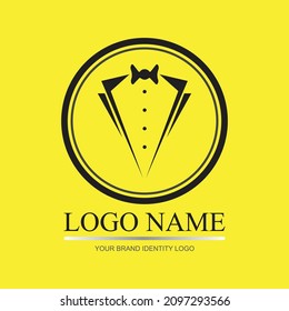 modern tuxedo illustration logo on yellow background