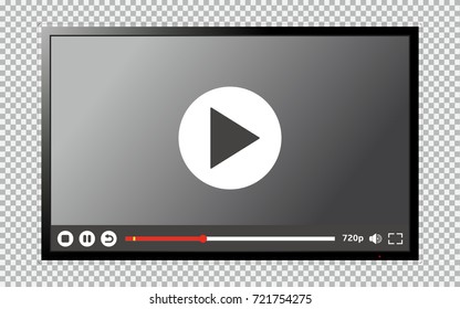 Modern TV blank screen isolated on transparent background with video player interface. Vector illustration.