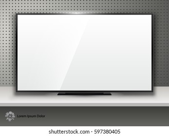 Modern TV with Blank Screen LCD Isolated. LED Technology Wide Display. Can Use for Template Presentation or Branding. Electronic Gadget, Device Mockup. Stylish Television. Vector Illustration, EPS10