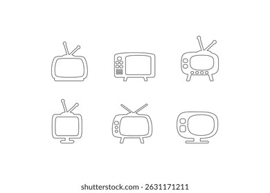 Ícone de TV Moderna Definido na Coleção de Vetor de Estilo de Contorno para Aplicações Móveis de Web Design e Conceitos de Mídia Digital no Fundo Branco